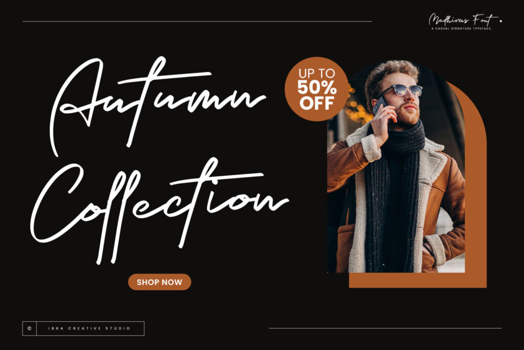 Medhivas font in use — casual signature typeface by Ibra Creative Studio